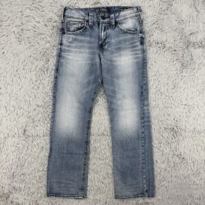 Silver Jeans Mens 31x30.75 Light Wash Zac Whiskering Fading Distressed EMC Denim